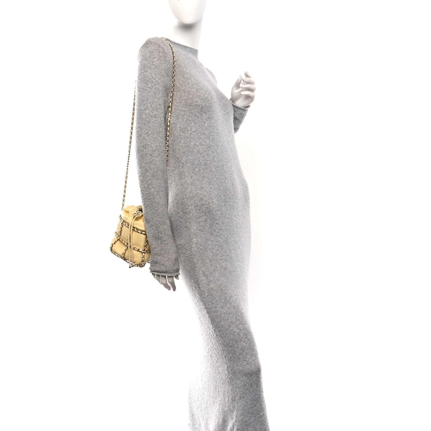 Chanel Lambskin Bucket Chain Drawstring Bag Yellow