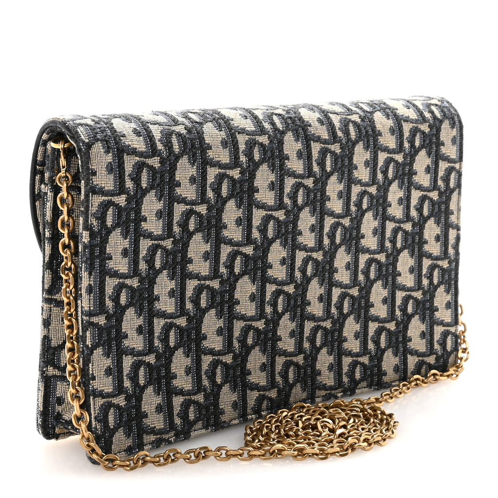 Christian Dior Oblique Saddle Chain Pouch Blue