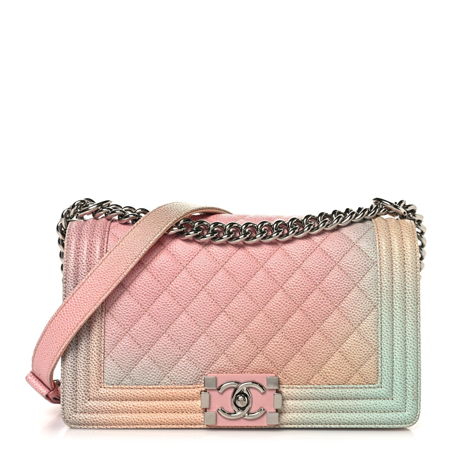 Chanel Caviar Quilted Medium Cuba Rainbow Boy Flap Pink Multicolor