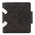 Calfskin Quilted Cambon Bi-fold Wallet Black White
