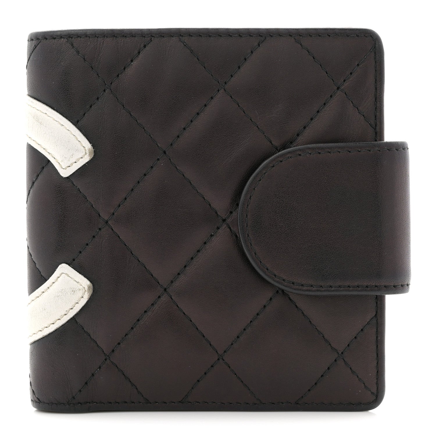 Calfskin Quilted Cambon Bi-fold Wallet Black White