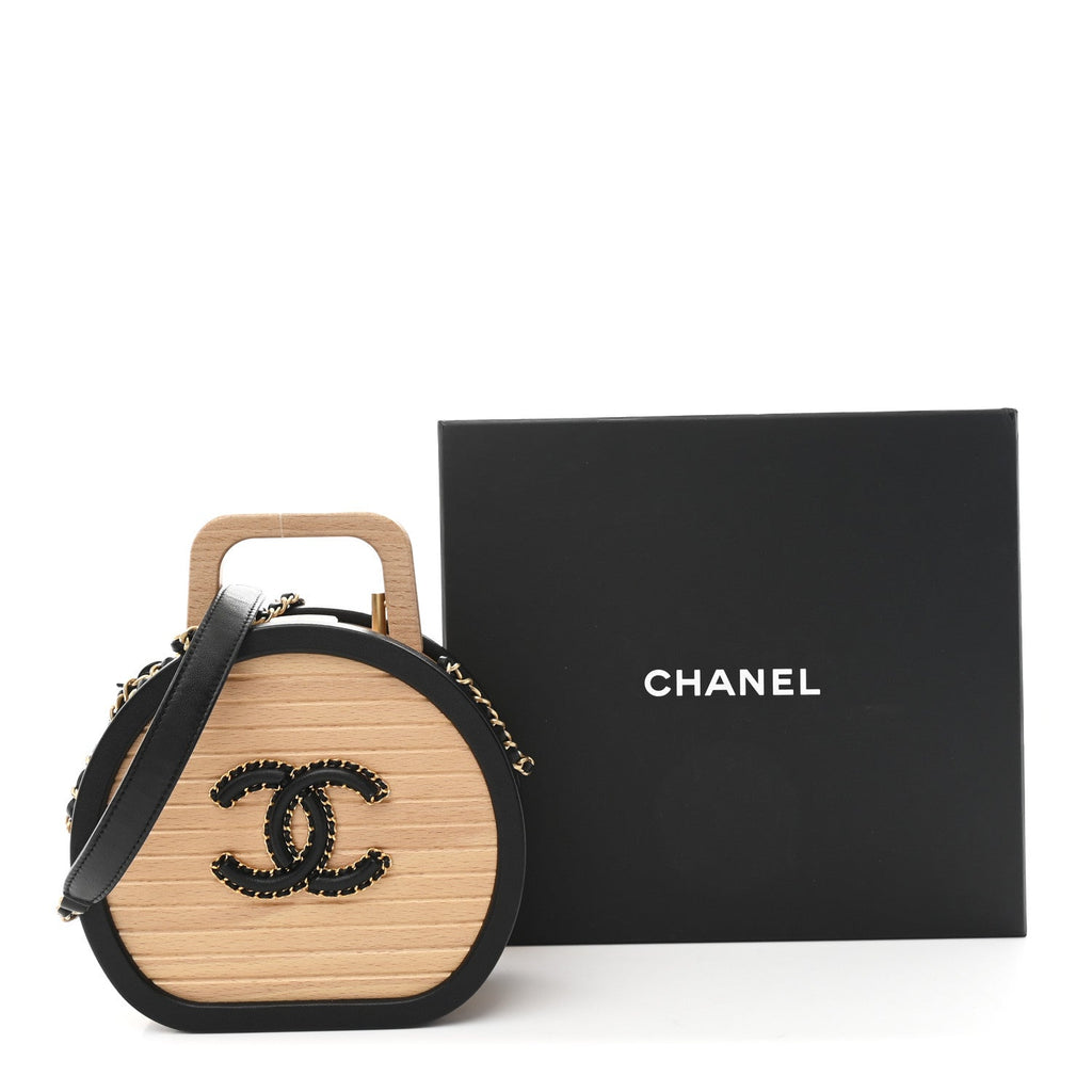 Chanel Beech Wood Lambskin Round CC Vanity Case Black