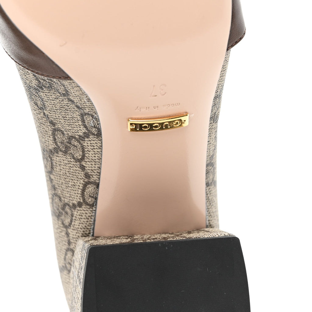 Gucci GG Supreme Monogram Malaga Kid Blondie Pumps 37 Beige Ebony New Acero