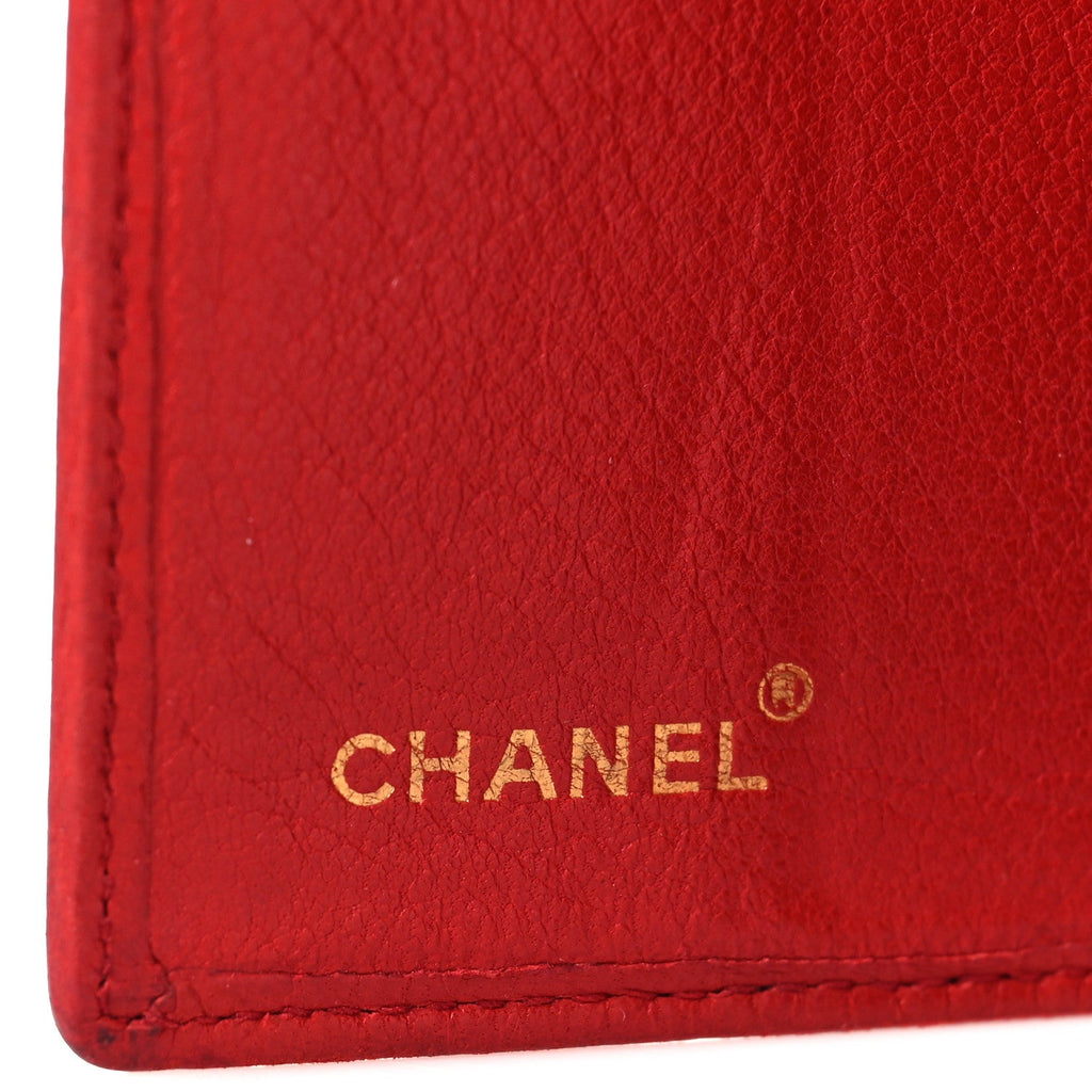 Lambskin Diamond Stitched Flap Card Case Red
