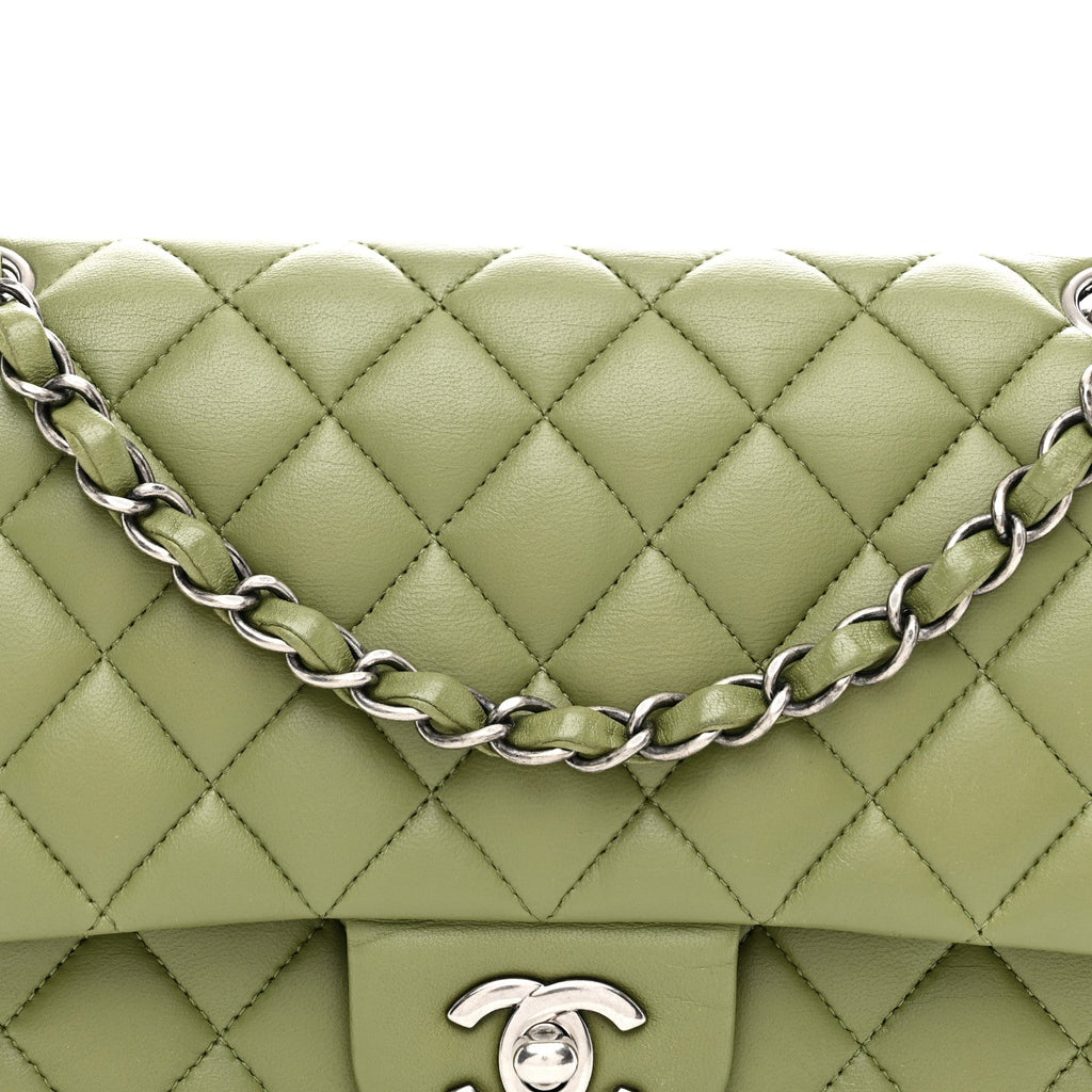 Chanel Lambskin Quilted Medium Double Flap Green