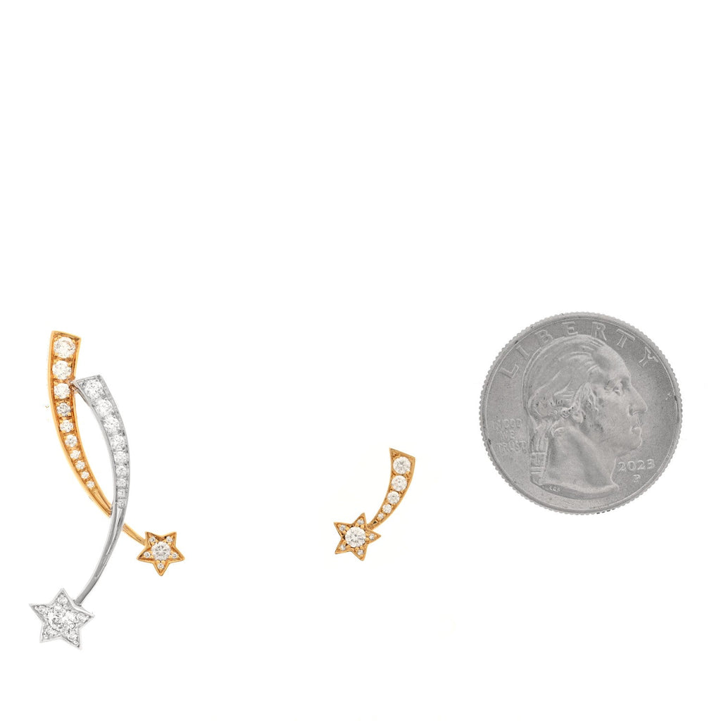 18K Yellow White Gold Diamond Etoile Filante Earrings