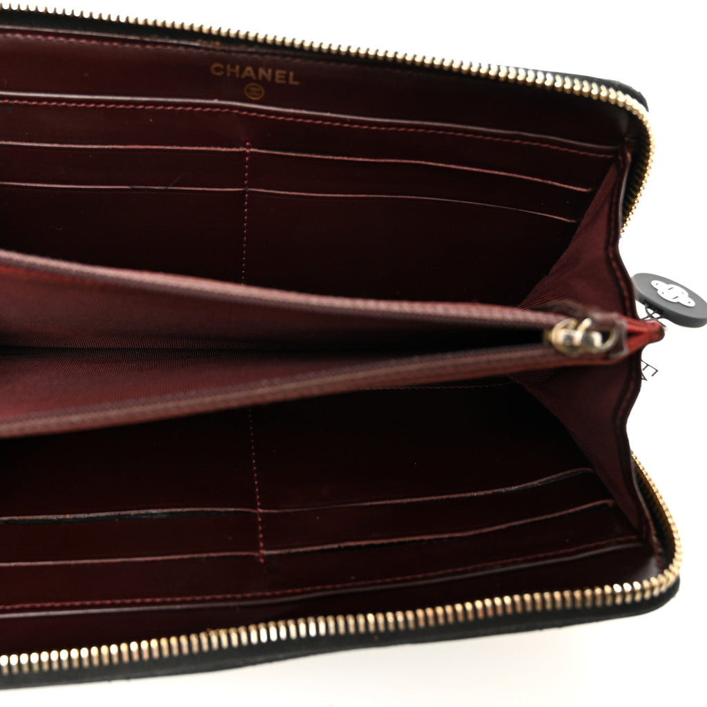 Caviar Quilted Large Gusset Zip Around Wallet Black
