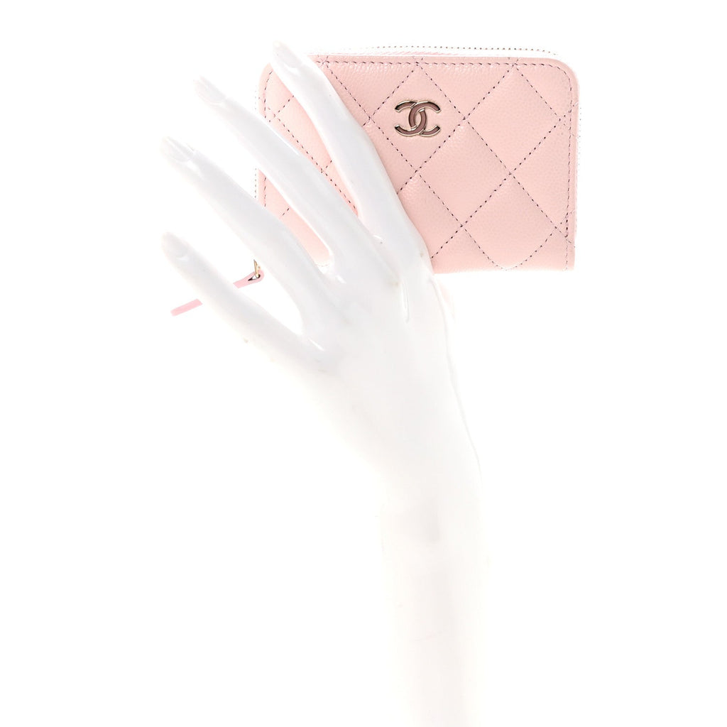 Caviar Quilted Zip Coin Purse Pink