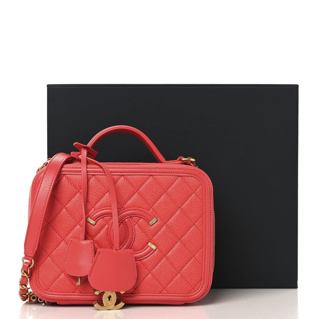 Chanel Caviar Quilted Medium CC Filigree Vanity Case Red