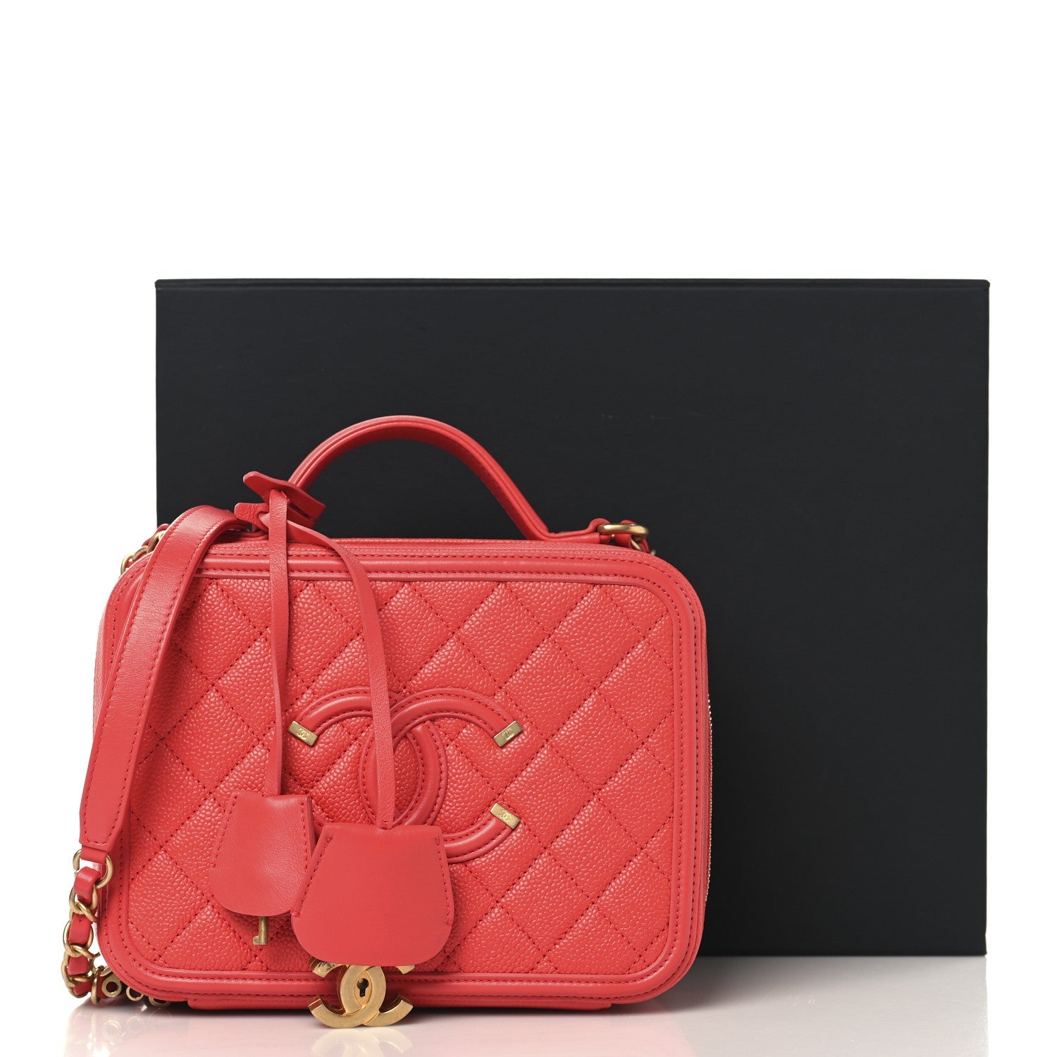 Chanel Caviar Quilted Medium CC Filigree Vanity Case Red