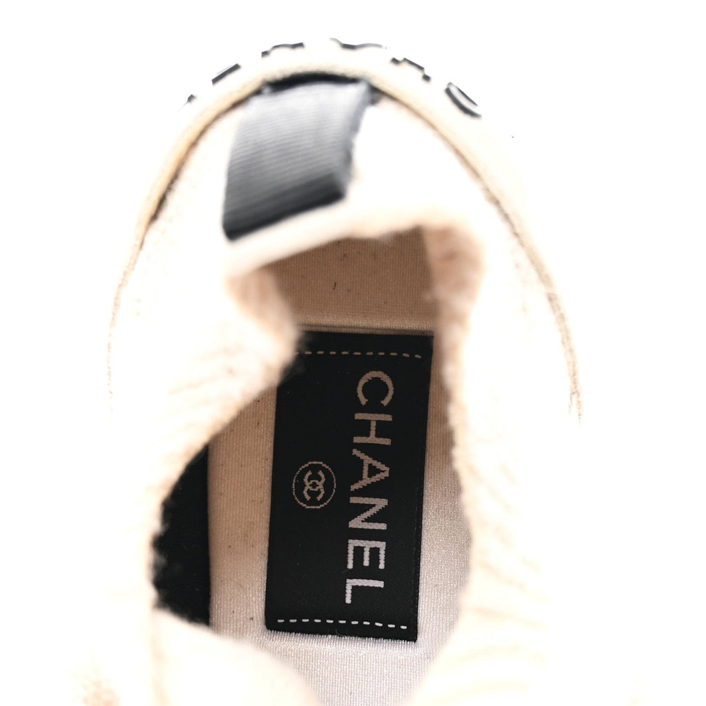Knit Fabric Suede Calfskin Womens CC Sneakers 38.5 Ivory