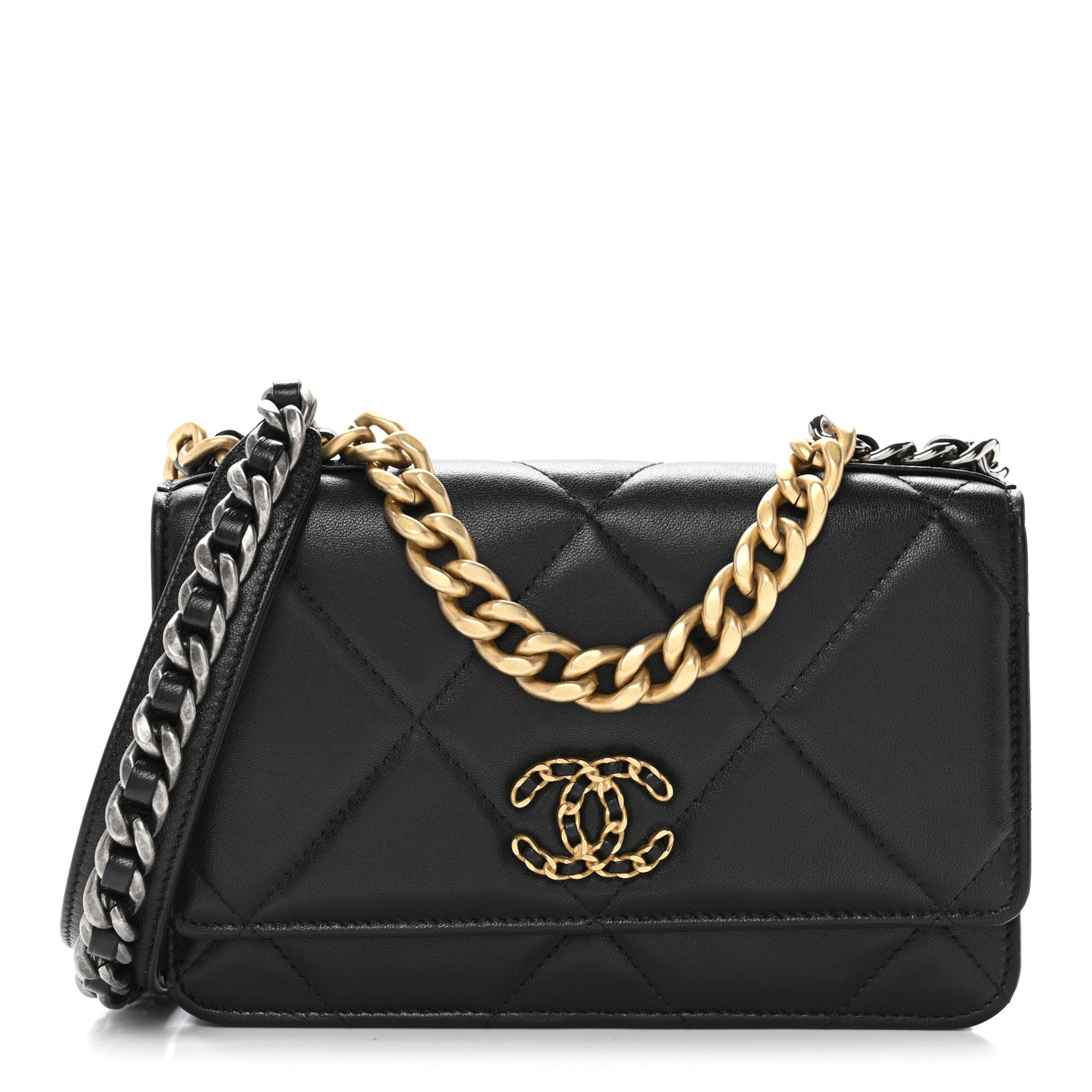 Chanel Lambskin Quilted Chanel 19 Wallet On Chain WOC Black