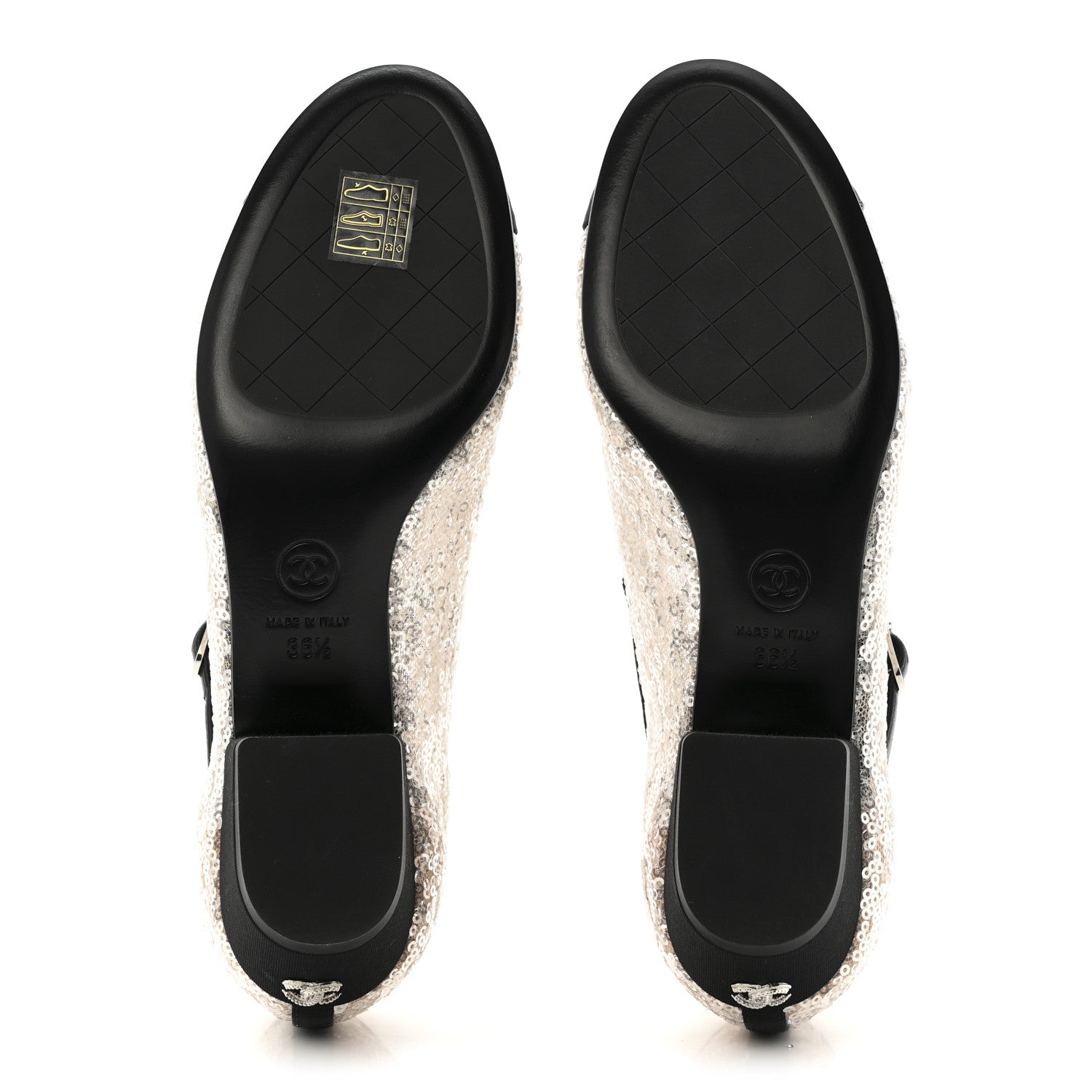 Glittered Tulle Sequin Grosgrain Cap Toe CC Mary Jane Pumps 36.5 Light Pink Black