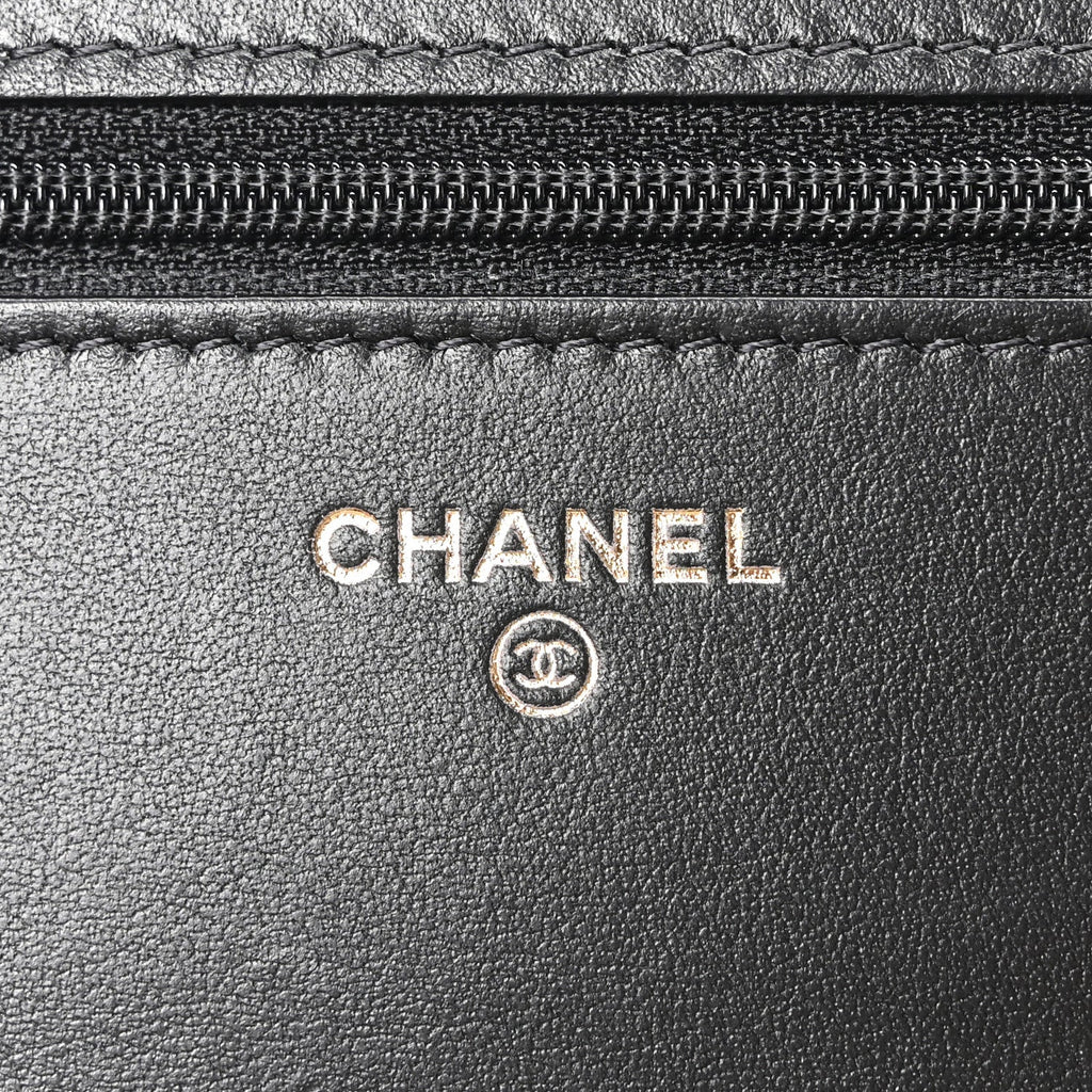Chanel Calfskin Quilted Maxi Pearl Wallet On Chain WOC Black
