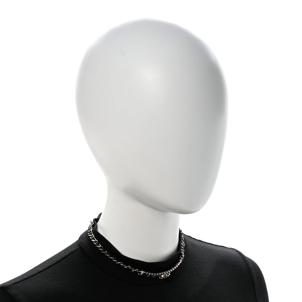 Metal Lambskin Crystal CC Choker Necklace Black Gold