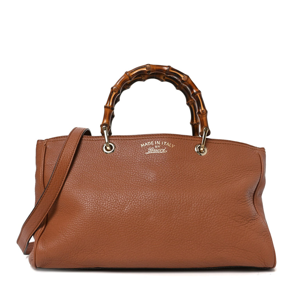 Gucci Pebbled Calfskin Medium Bamboo Shopper Tote Acero