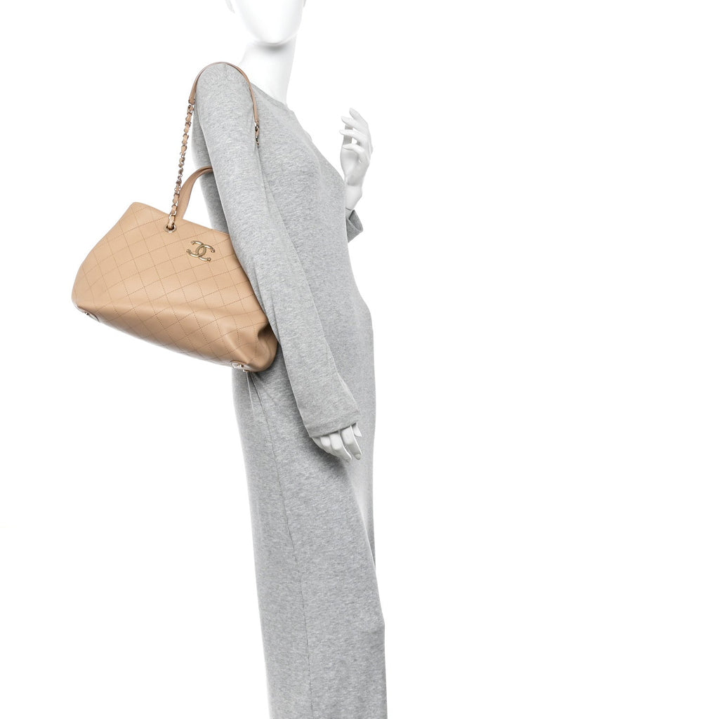 Chanel Calfskin Large Serial Shopper Tote Beige