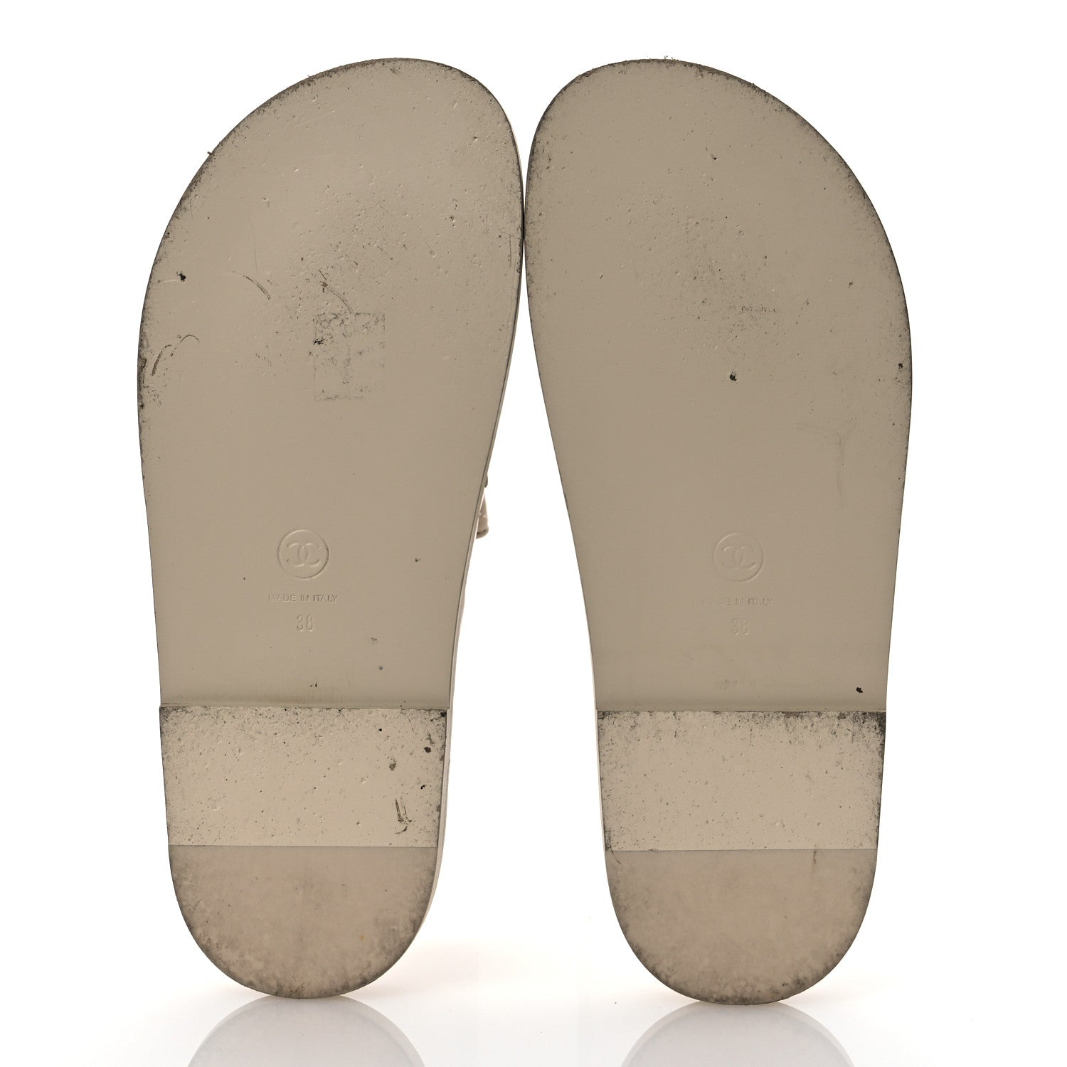 Chanel Shiny Calfskin Crystal Quilted Velcro Dad CC Slide Sandals 38 Light Beige