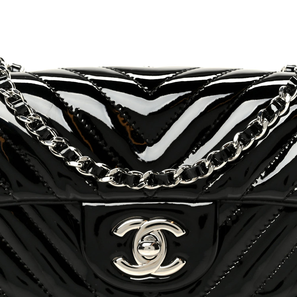 Chanel Patent Calfskin Chevron Quilted Extra Mini Flap Black