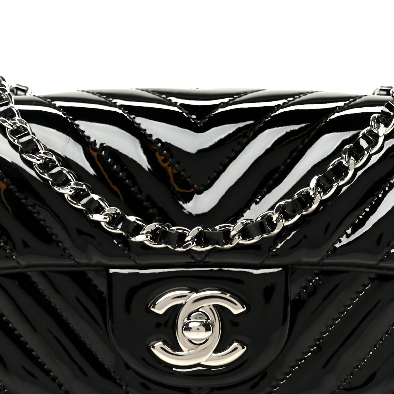 Chanel Patent Calfskin Chevron Quilted Extra Mini Flap Black