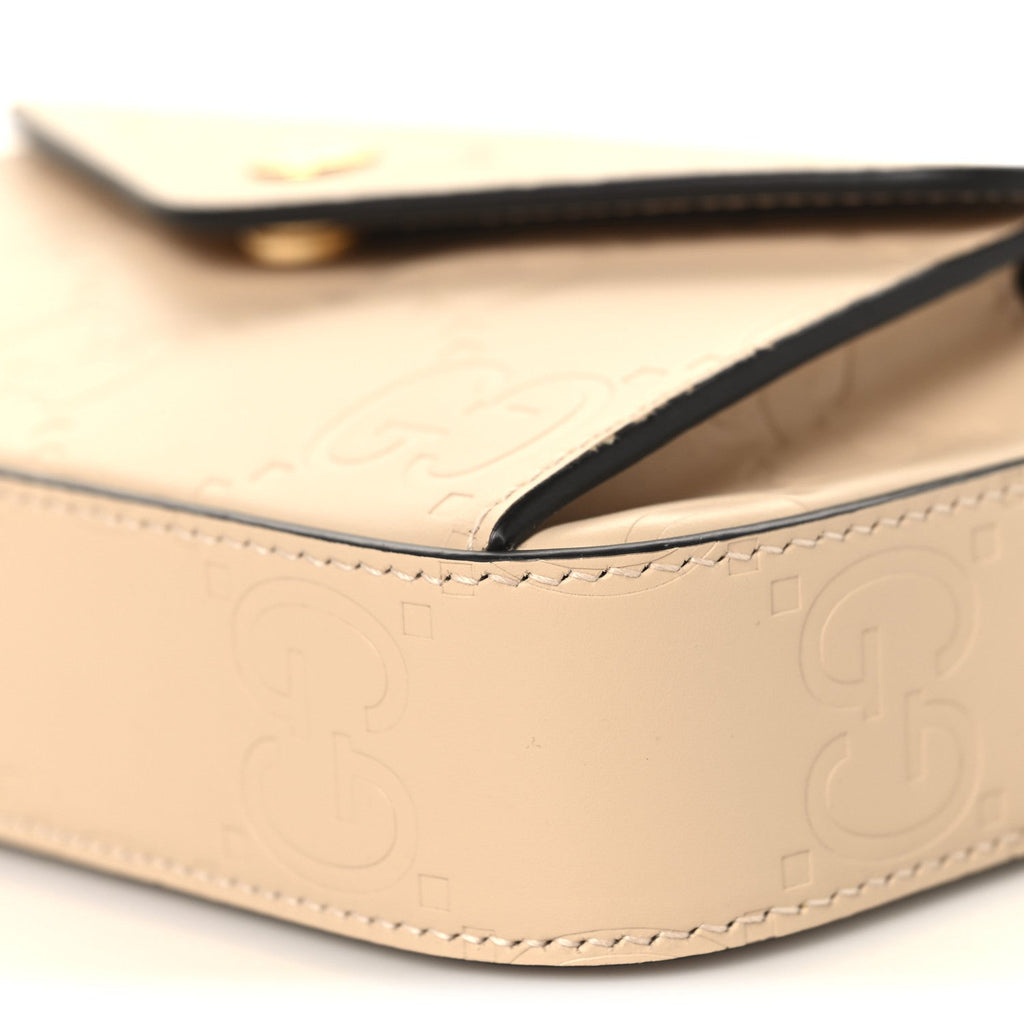 Gucci Calfskin GG Super Mini Debossed Chain Wallet Light Beige