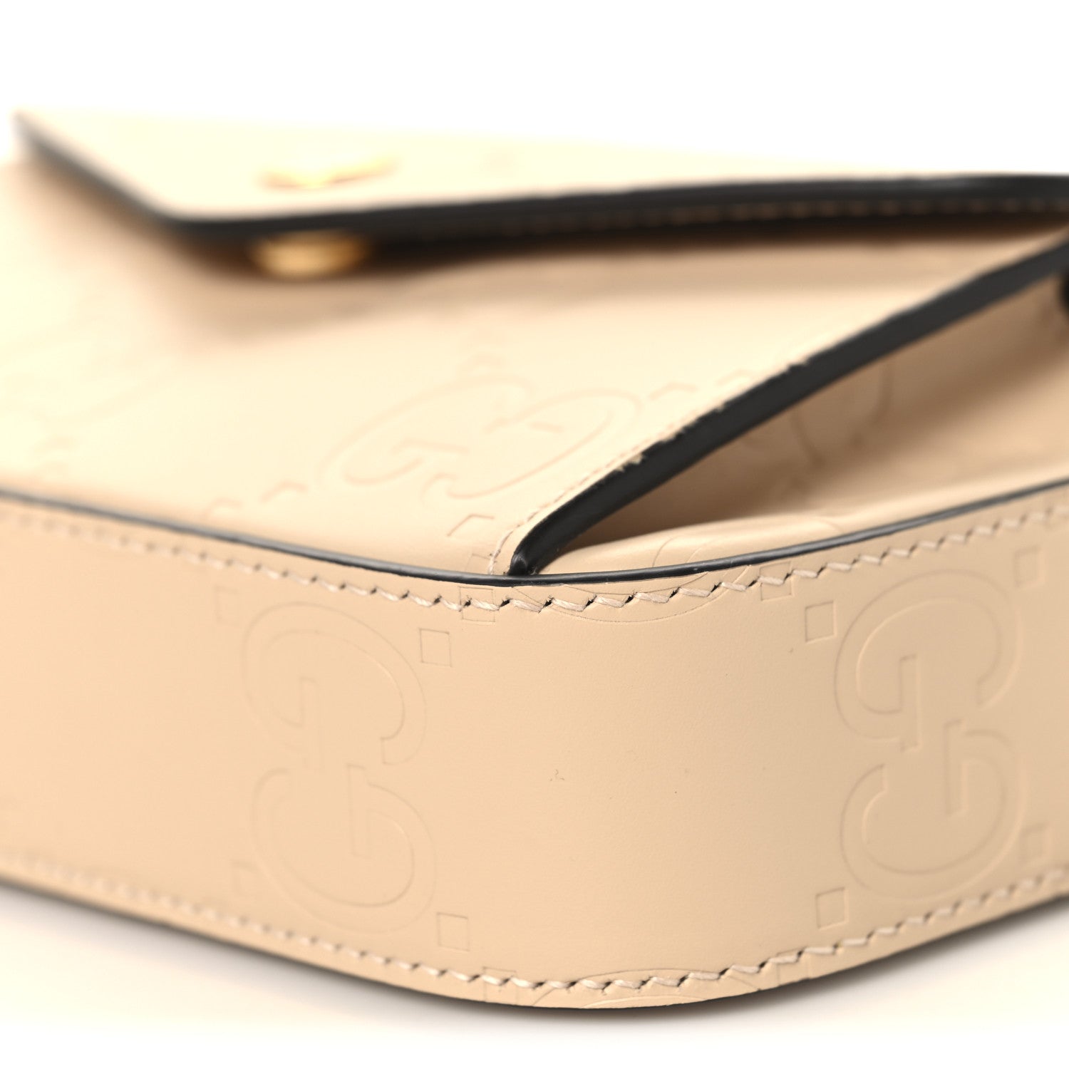 Gucci Calfskin GG Super Mini Debossed Chain Wallet Light Beige