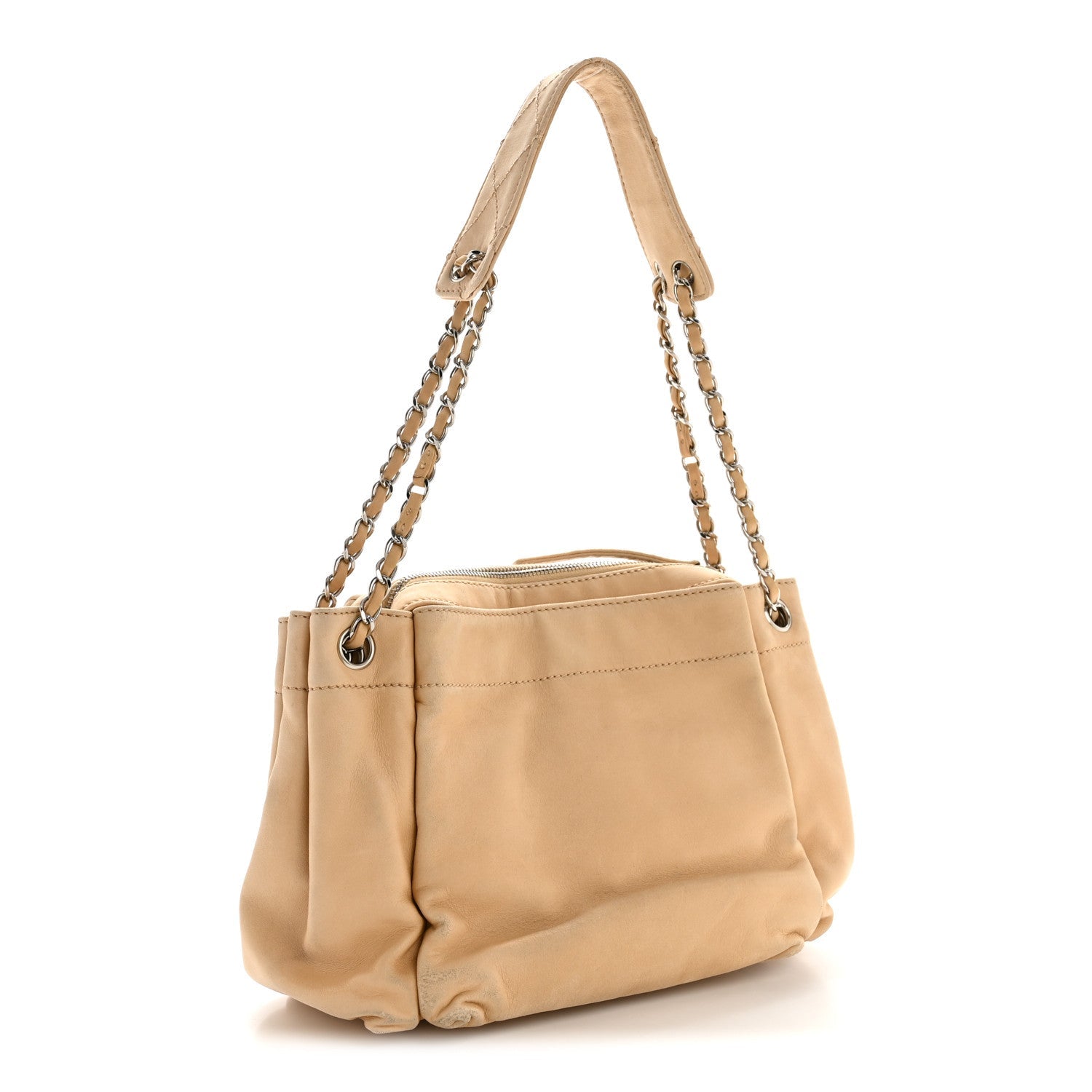 Chanel Lambskin Stitched Accordion Flap Tote Beige