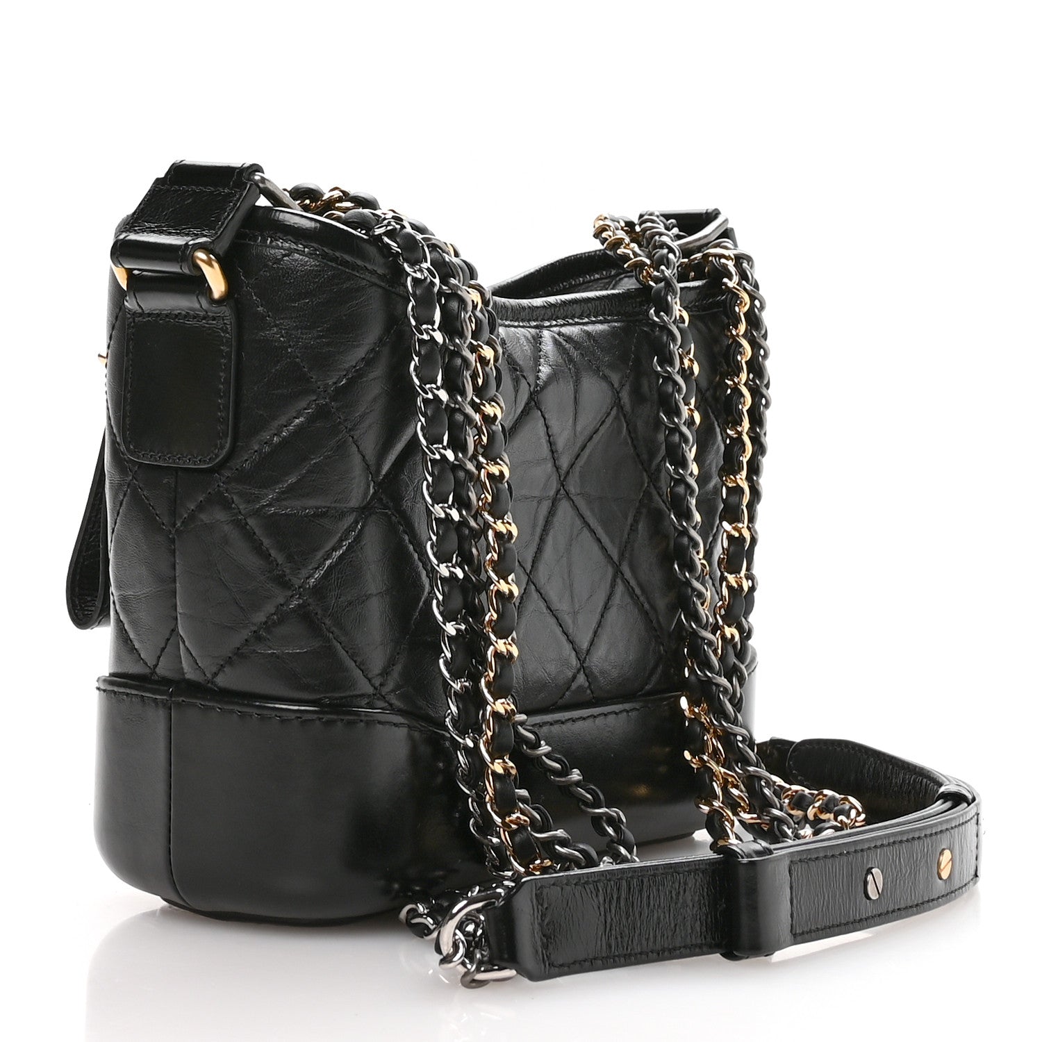 Chanel Aged Calfskin Quilted Small Gabrielle Logo Hobo Black