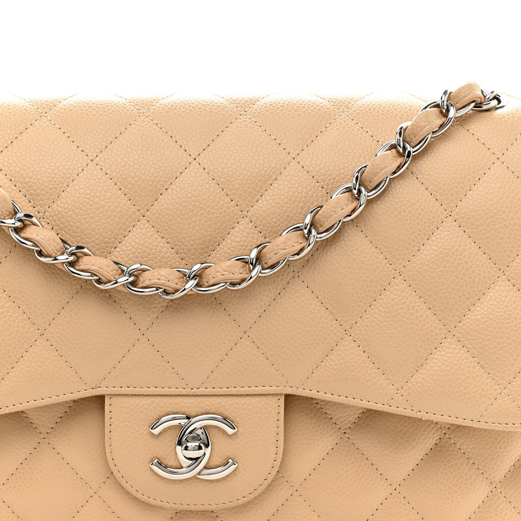 Chanel Caviar Quilted Jumbo Double Flap Light Beige