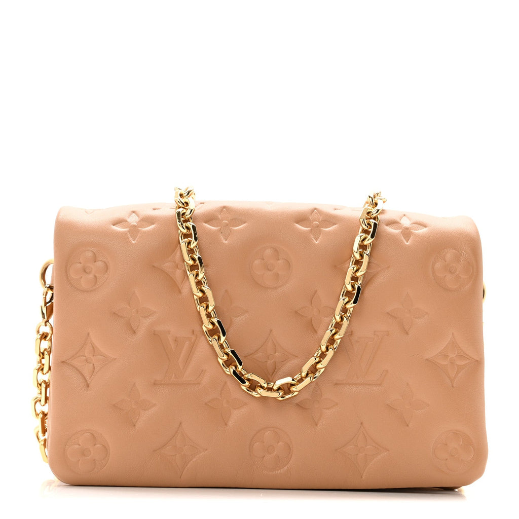 Louis Vuitton Lambskin Embossed Monogram Pochette Coussin Camel