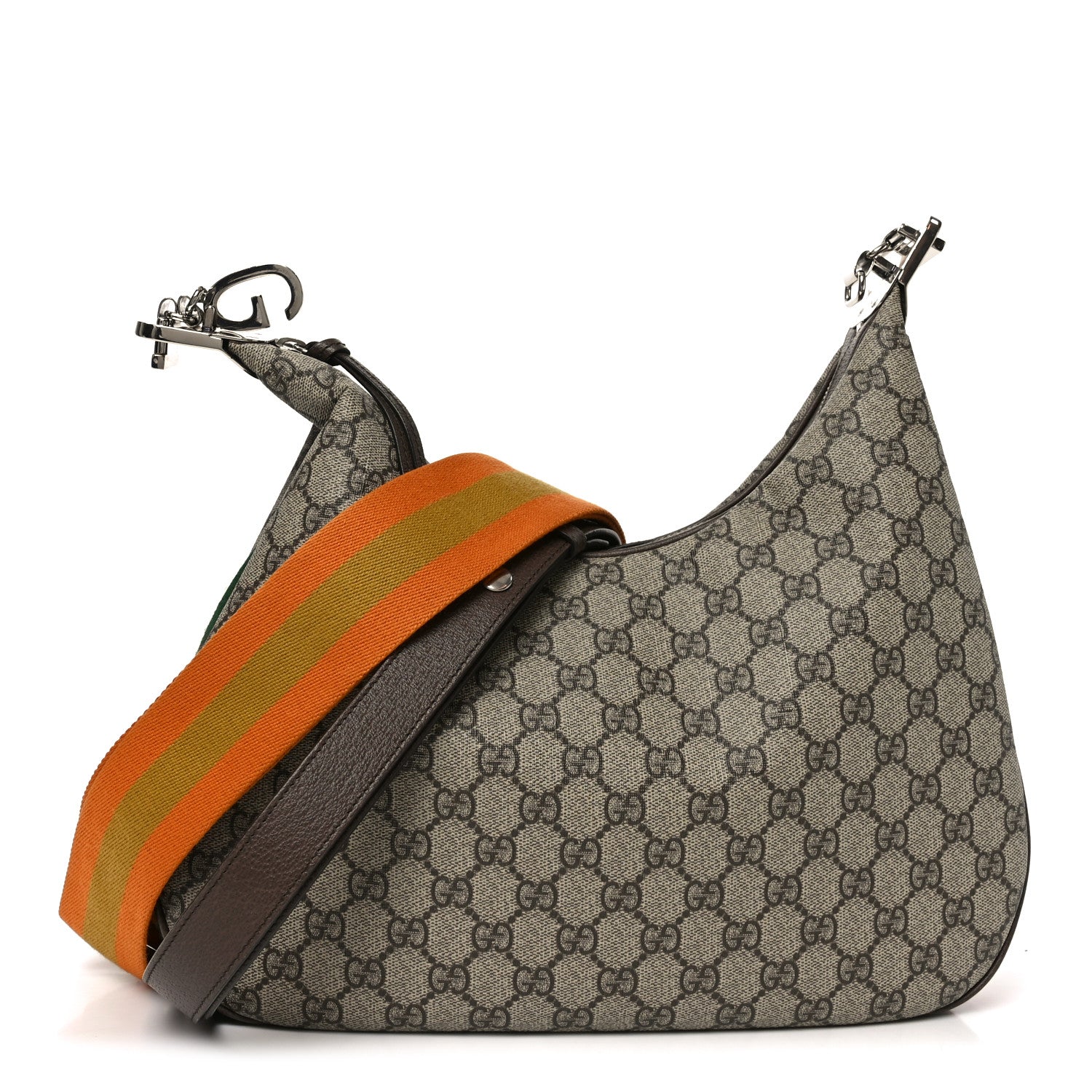 Gucci GG Supreme Monogram Textured Calfskin Web Large Attache Shoulder Bag Beige Ebony New Acero