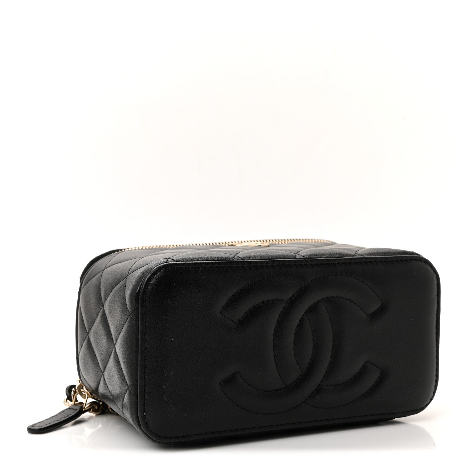 Chanel Lambskin Quilted Small Top Handle Vanity Case With Chain Black