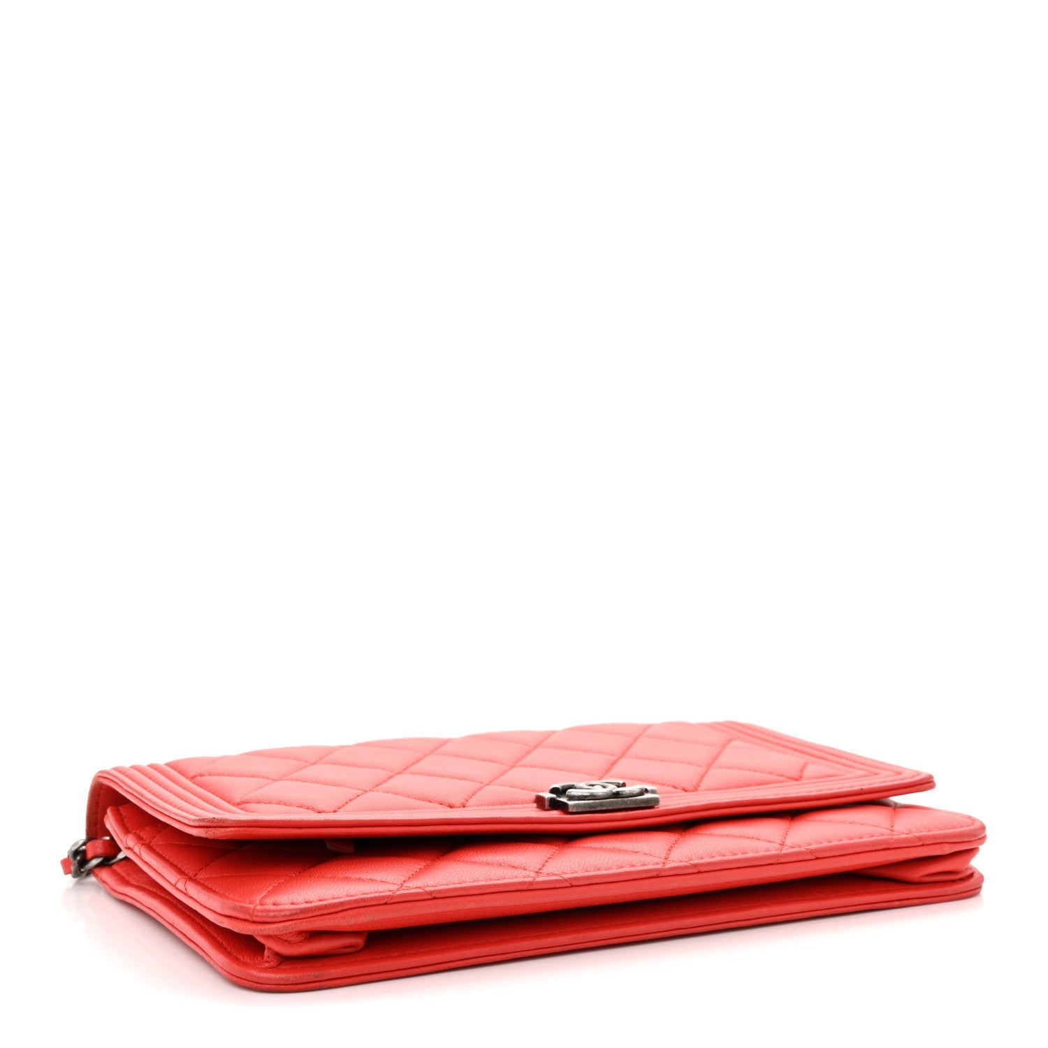 Chanel Lambskin Quilted Boy Wallet On Chain WOC Red
