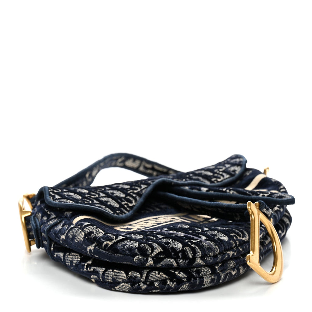 Christian Dior Velvet Oblique Saddle Bag Blue