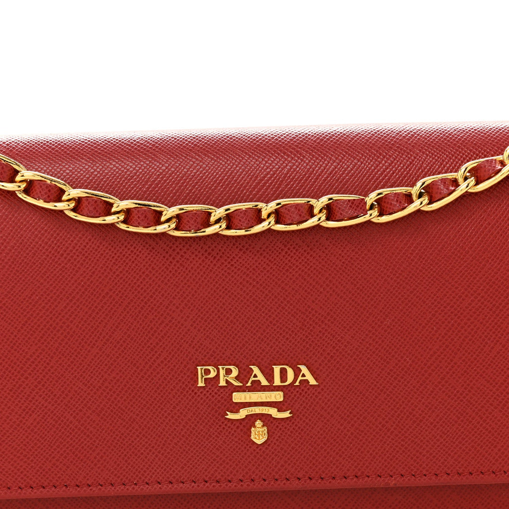Prada Saffiano Wallet on Chain Fuoco