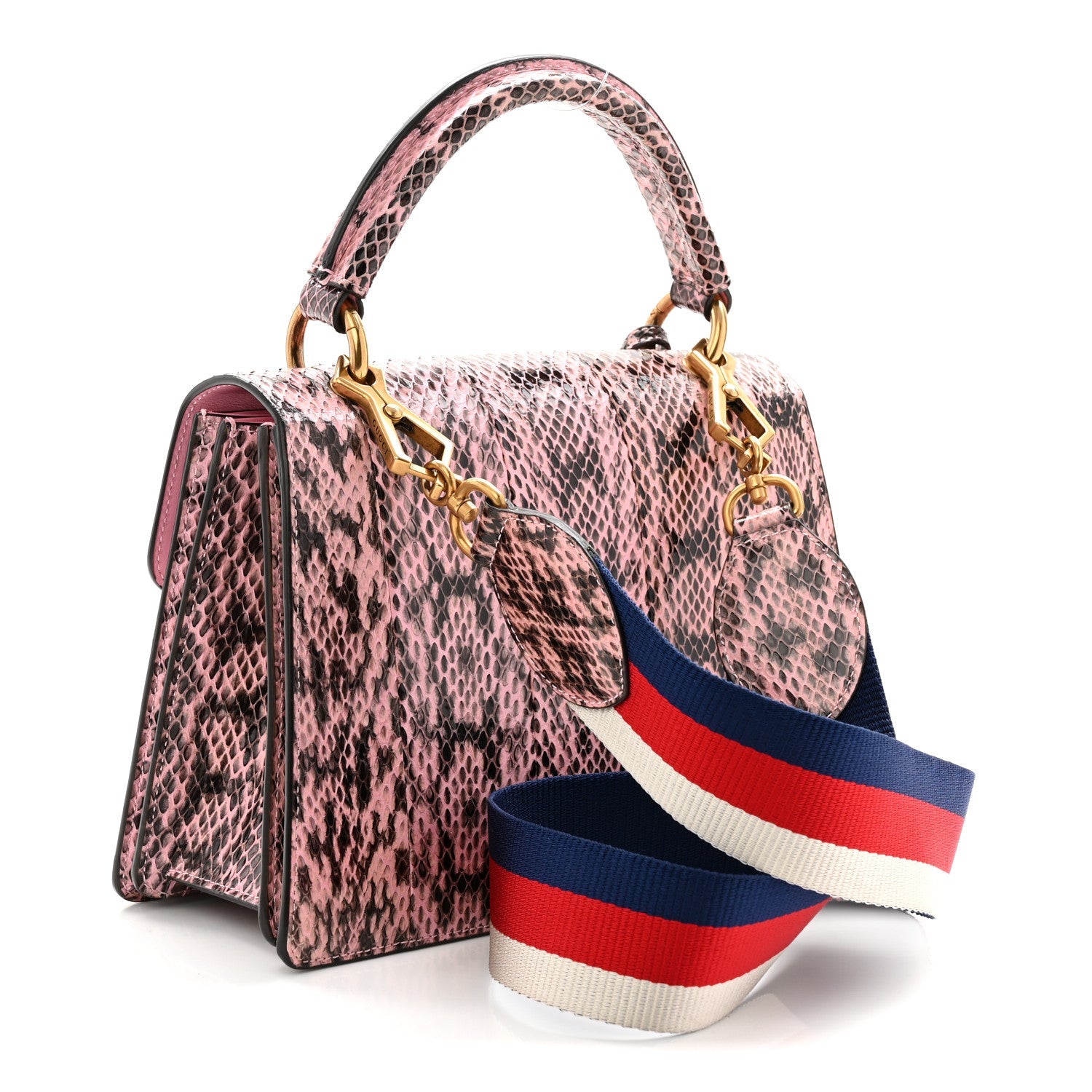Gucci Snakeskin Sylvie Web Small Queen Margaret Top Handle Bag Pink