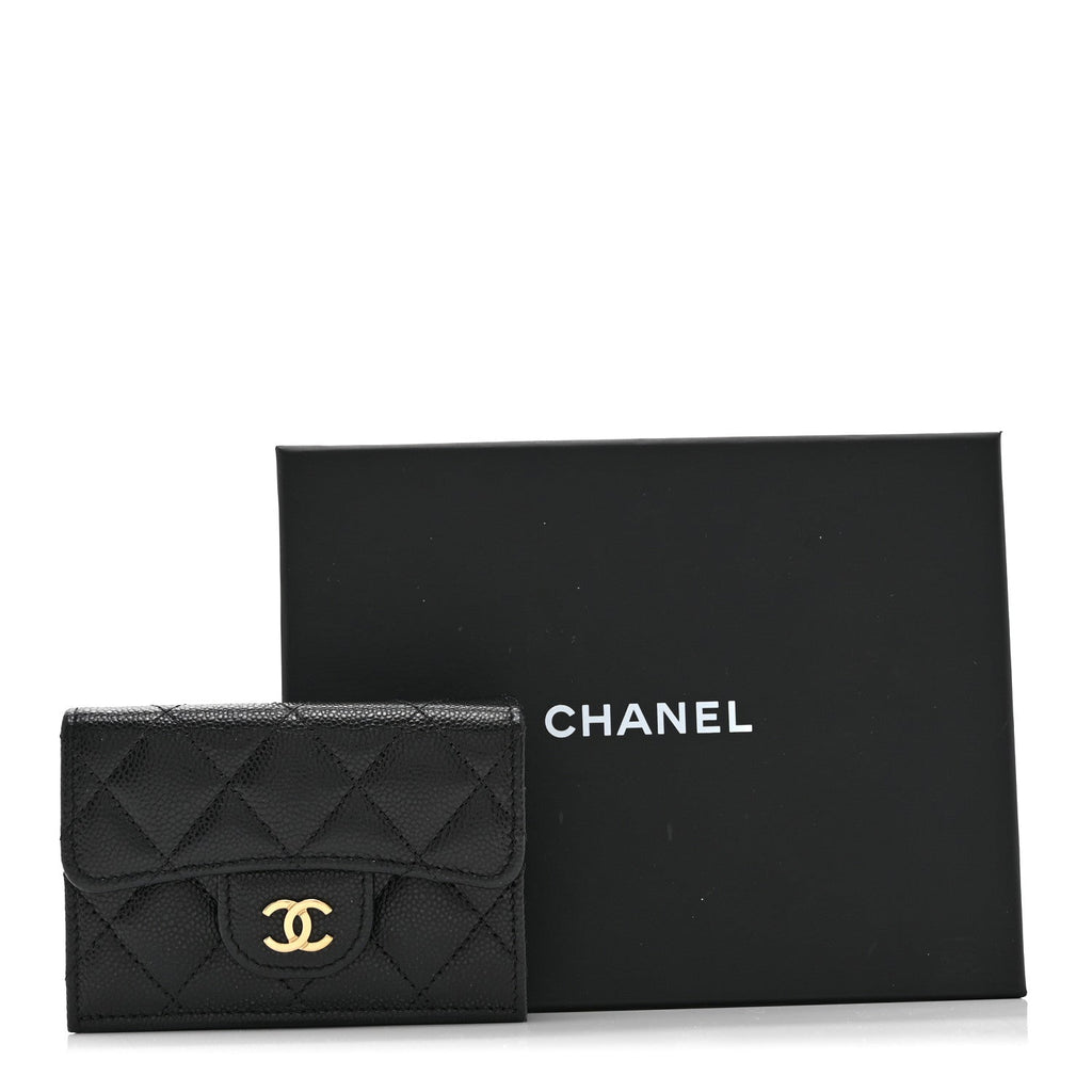 Caviar Quilted Double Flap Wallet Black
