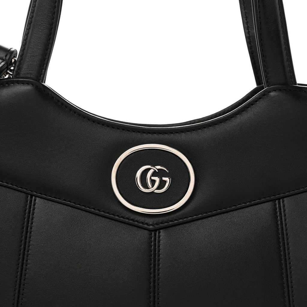 Gucci Calfskin Petite GG Small Tote Bag Black