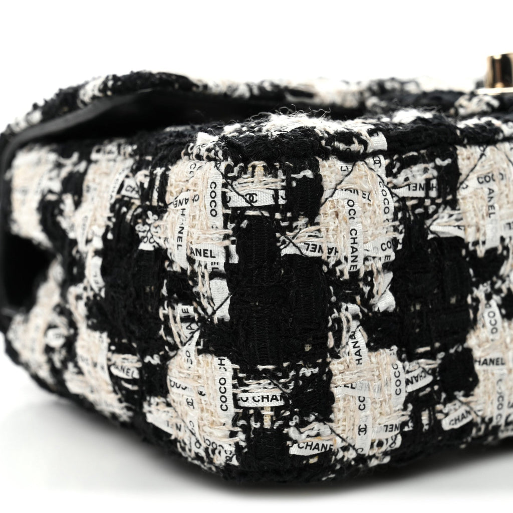 Chanel Tweed Quilted Mini Rectangular Flap Black Ecru White