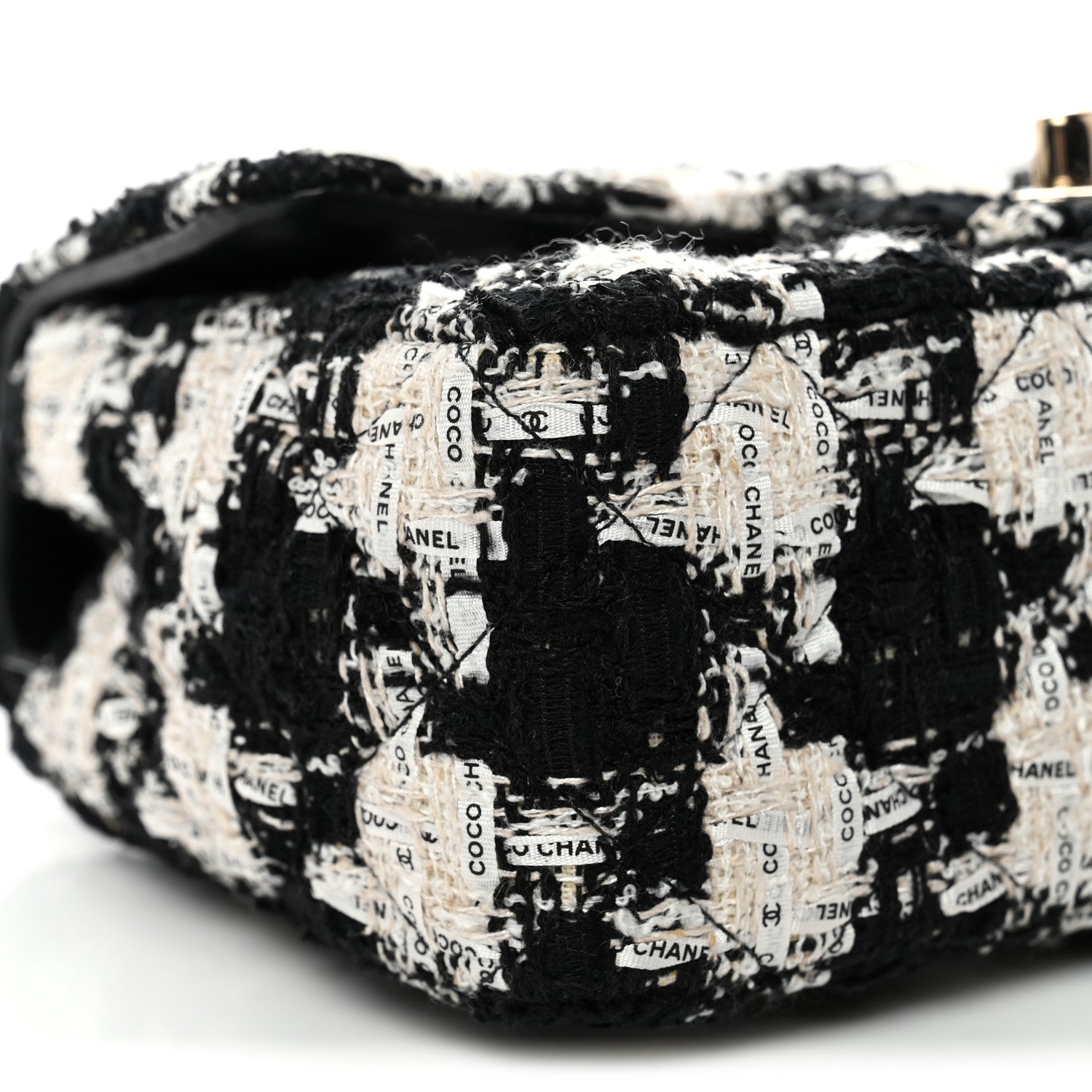 Chanel Tweed Quilted Mini Rectangular Flap Black Ecru White