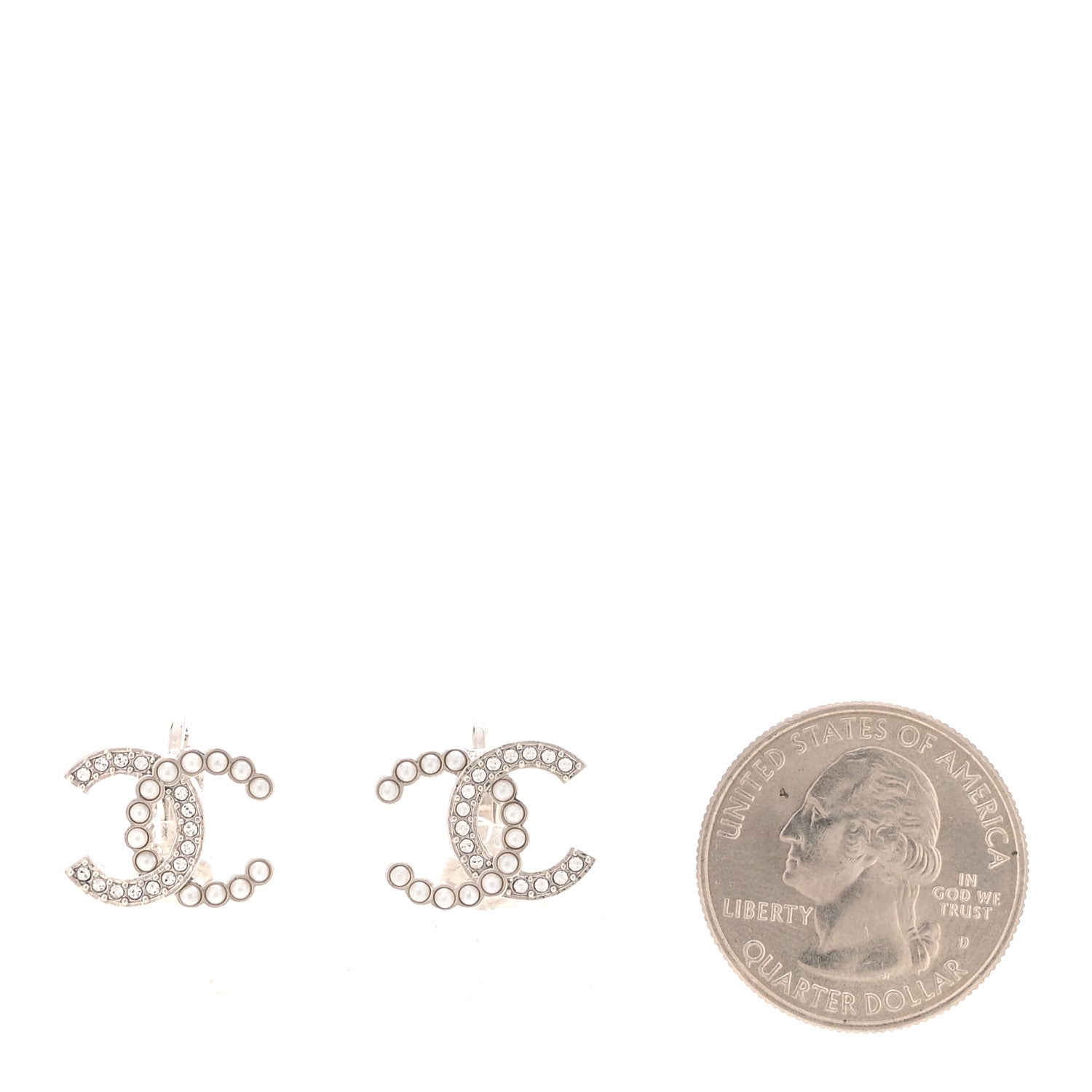 Crystal Pearl CC Clip On Earrings Silver