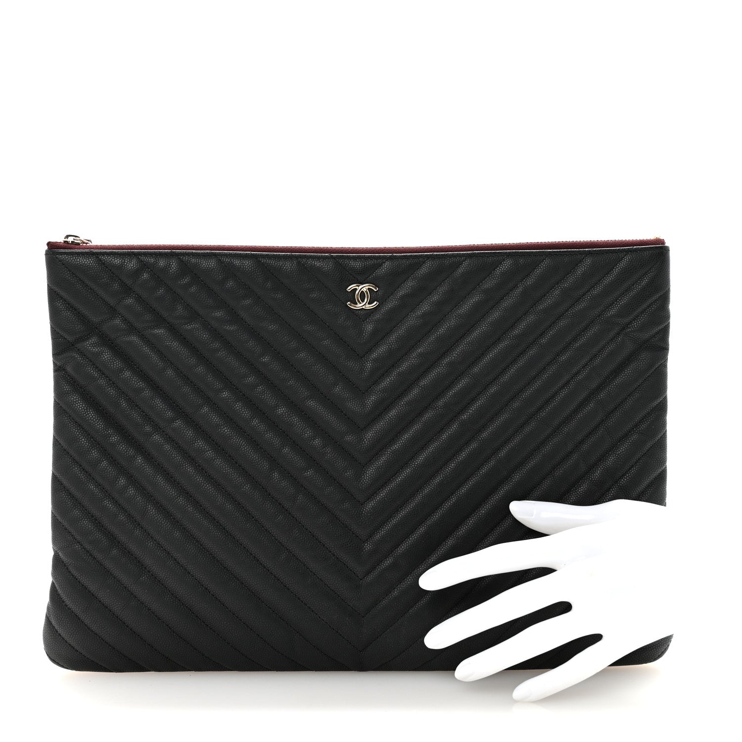 Caviar Chevron Quilted Large Cosmetic Case Black