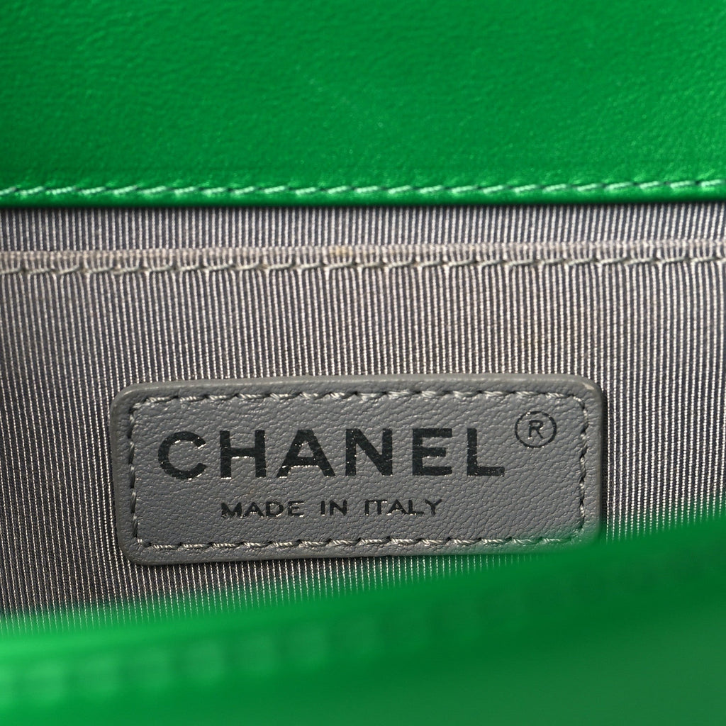 Chanel Metallic Calfskin Quilted Medium Boy Flap Green
