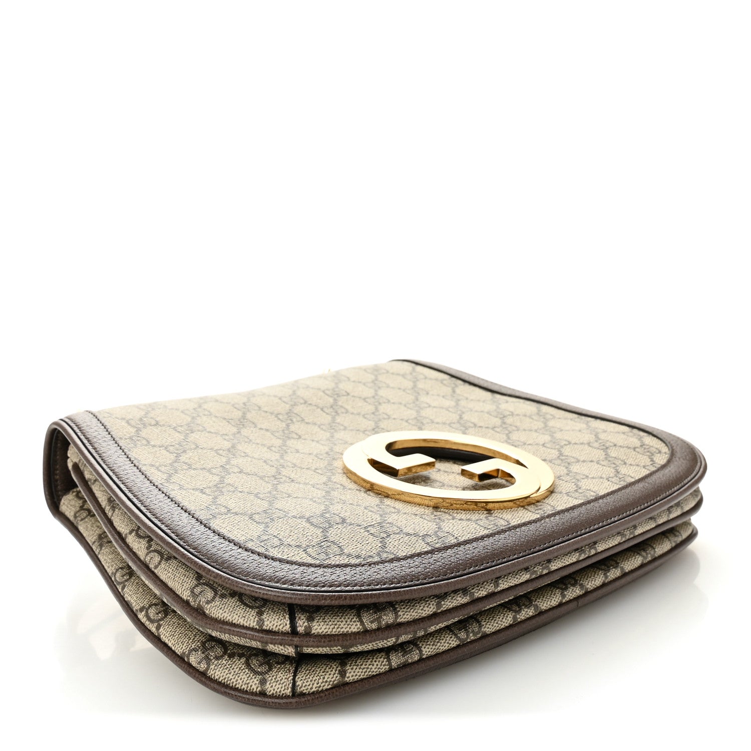 Gucci GG Supreme Monogram Textured Dollar Calfskin Web Medium Blondie Top Handle Shoulder Flap Bag Beige Ebony New Acero