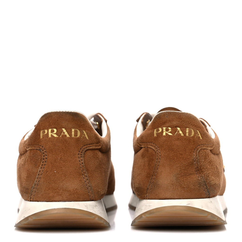 Prada Suede Logo Womens Low Top Sneakers 36.5 Cocoa Brown