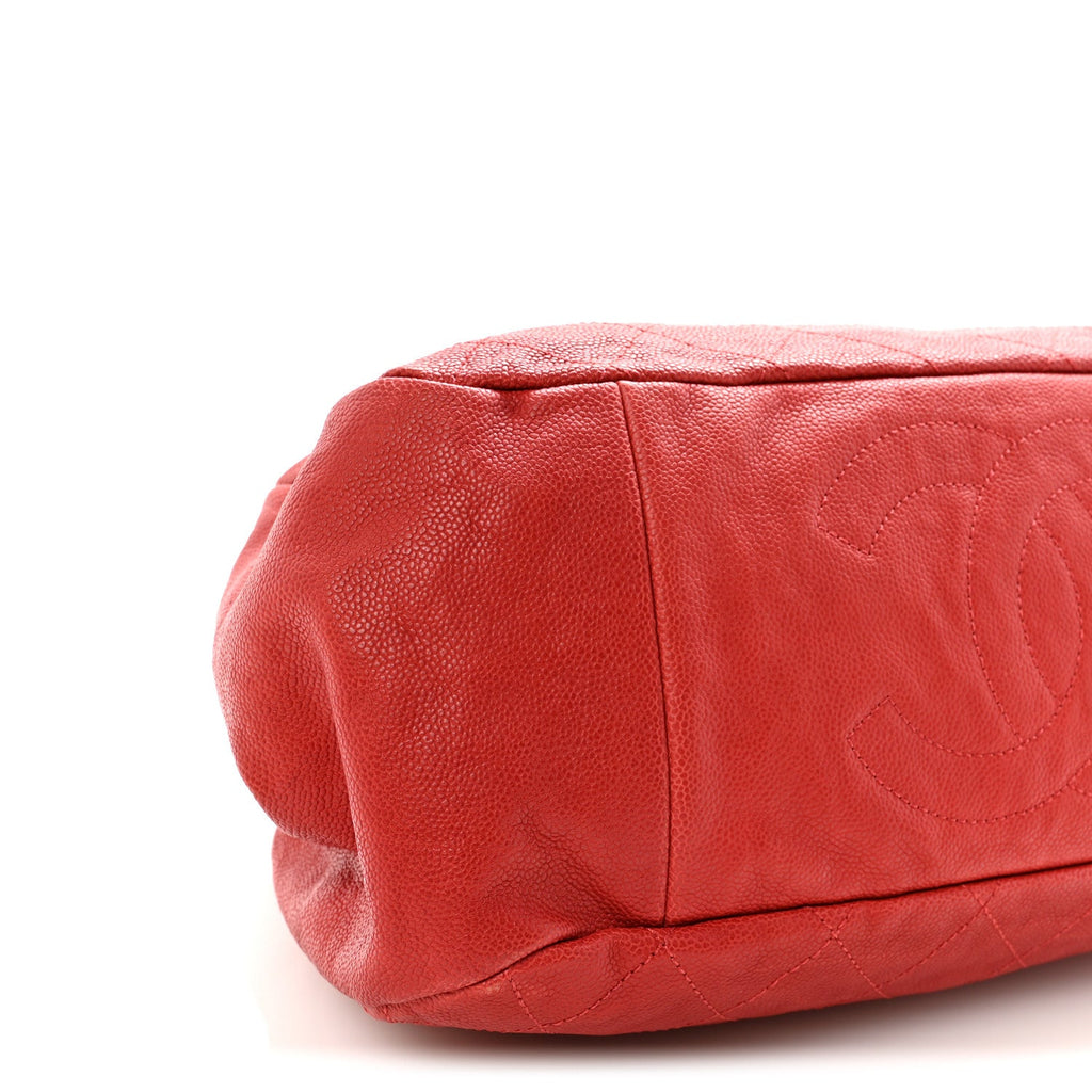 Chanel Caviar Quilted Frame CC Shopping Tote Red