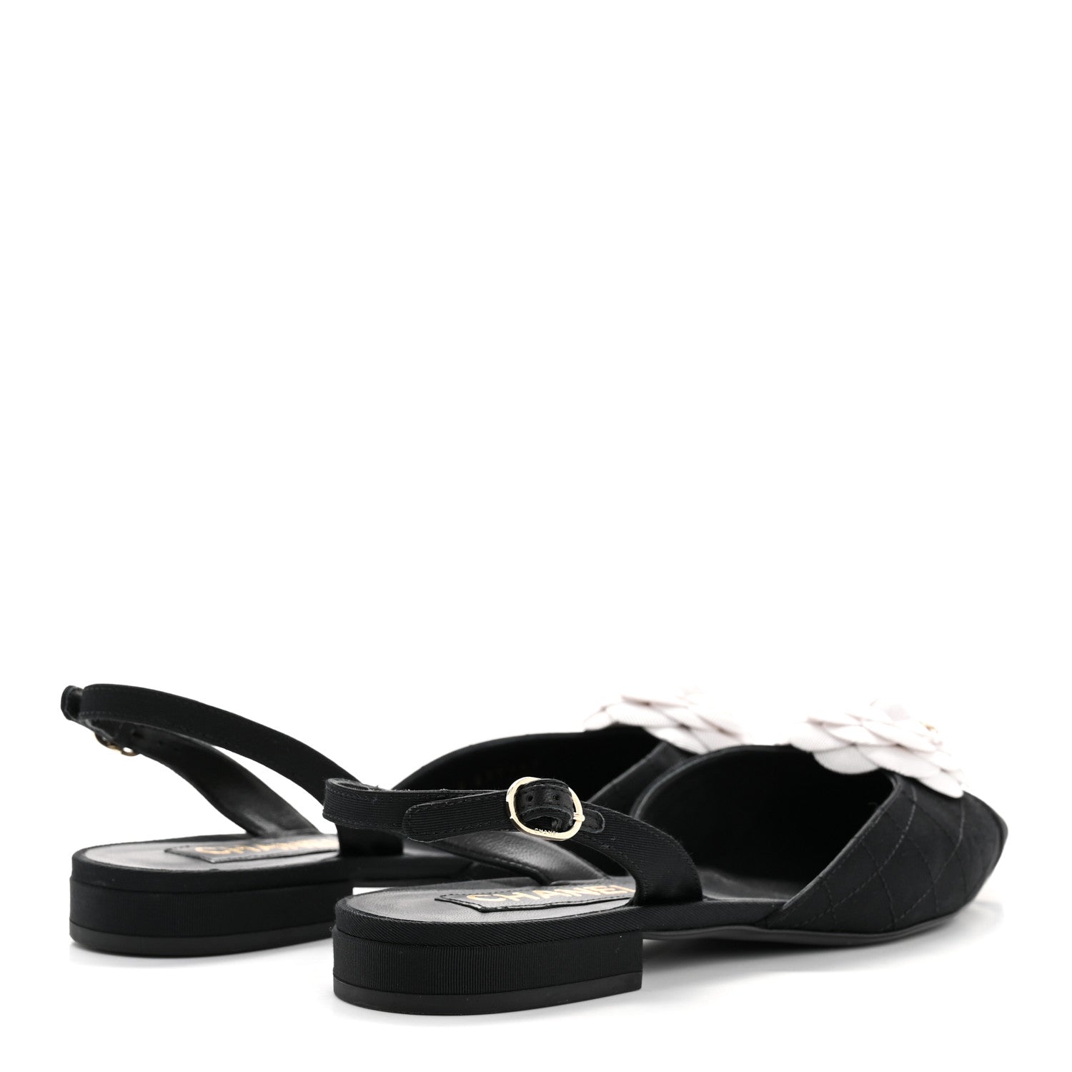 Grosgrain Camellia Slingback Flats 39.5 Black White