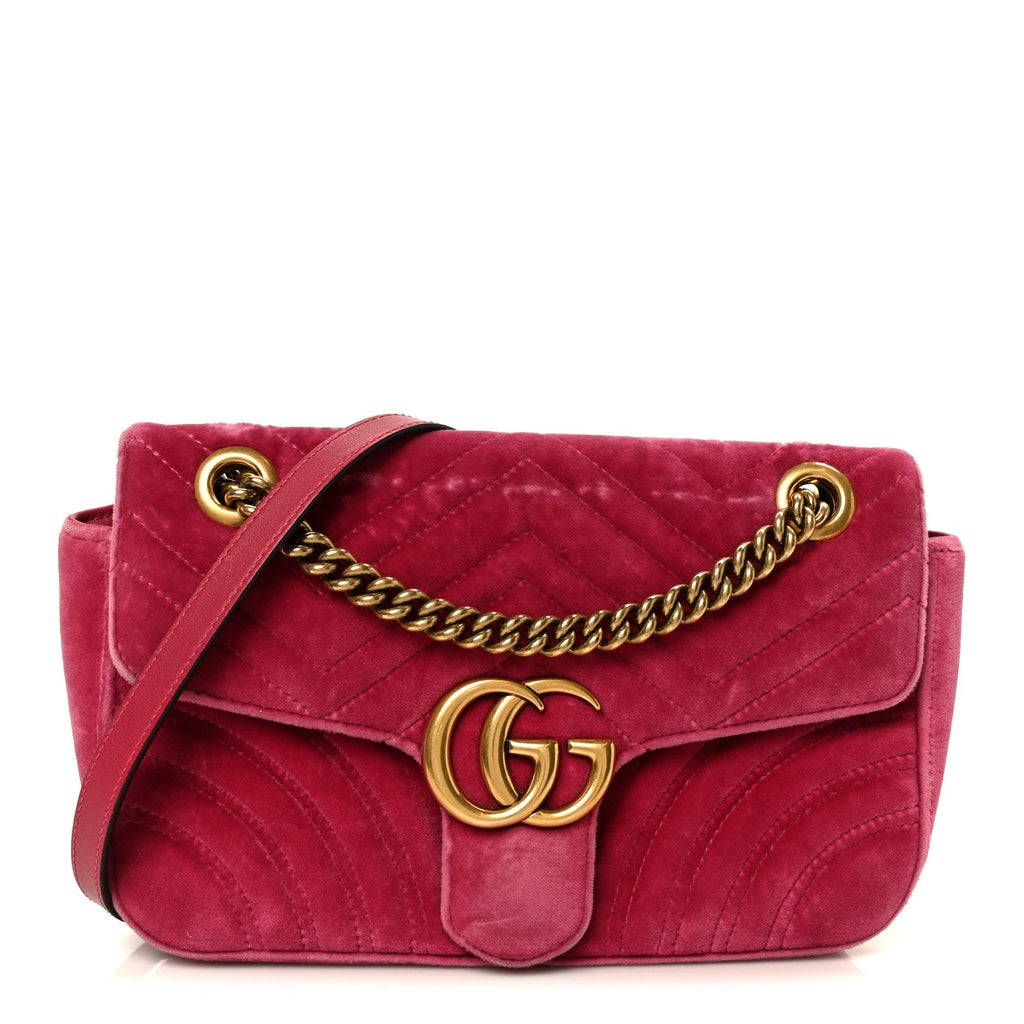 Gucci Velvet Matelasse Small GG Marmont Shoulder Bag Light Raspberry Rose