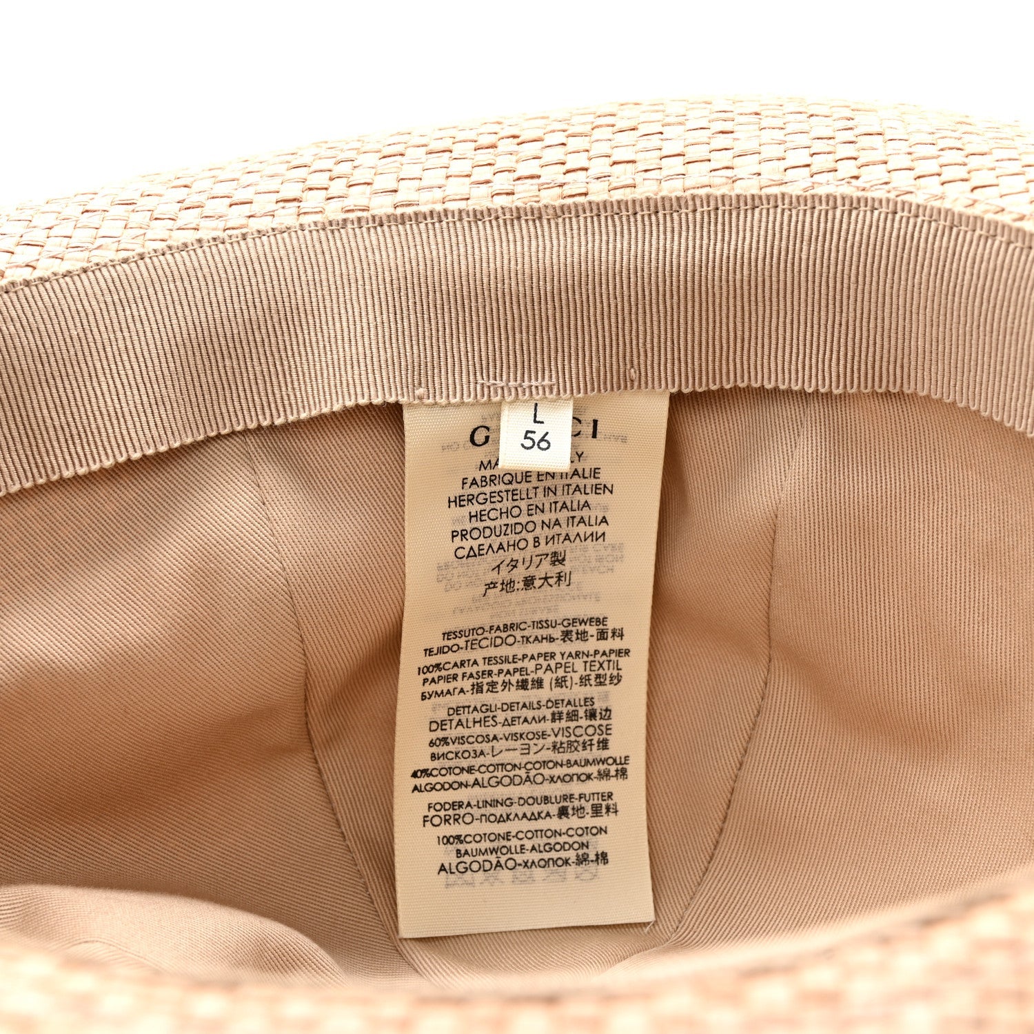 Gucci Straw Grosgrain Wide Brim Hat L Black