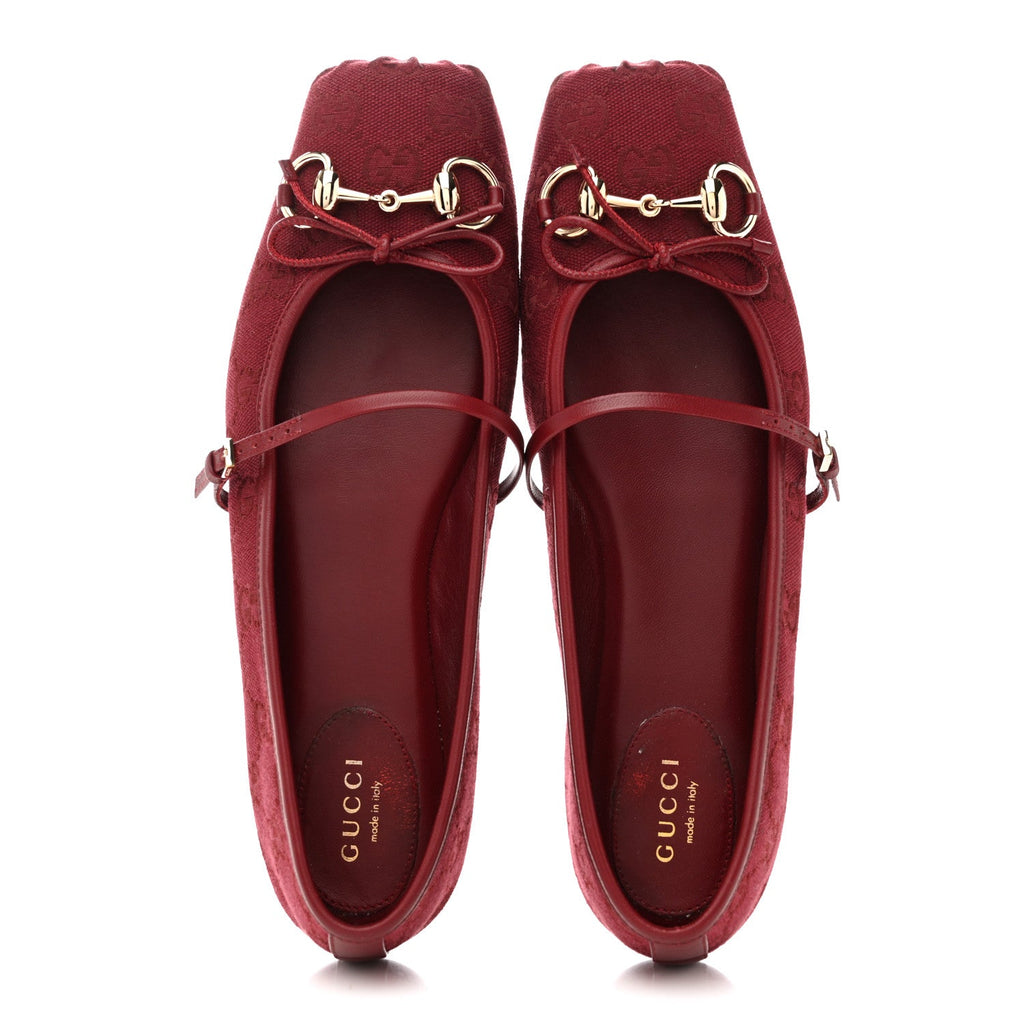 Gucci GG Monogram Horsebit Ballet Flats 40 Rosso Ancora